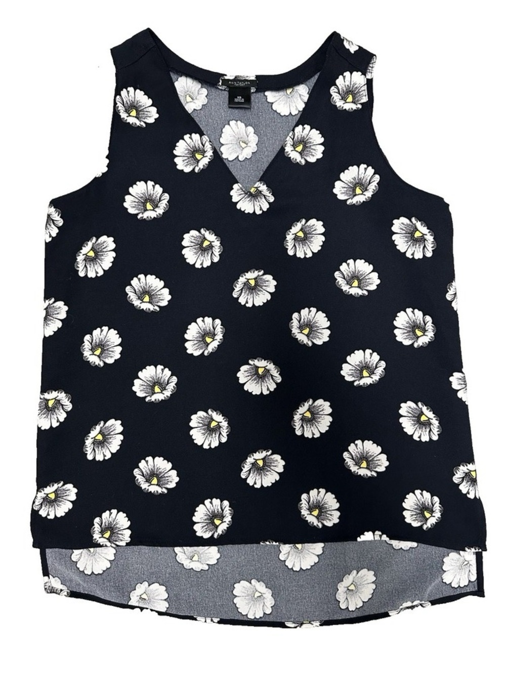 Floral V-Neck Sleeveless Top - Black/White